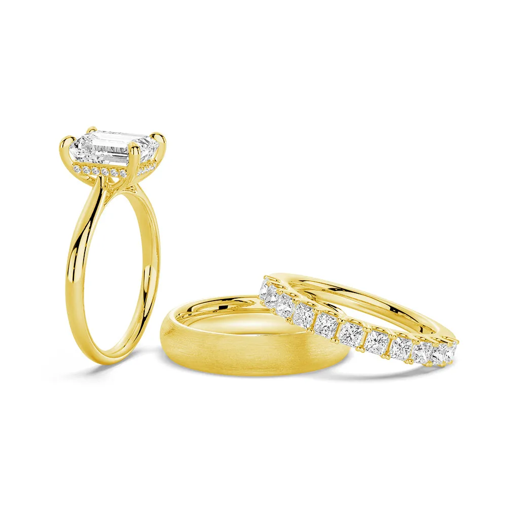 Emerald Cut Hidden Halo Moissanite Couple's Ring Set with Men's Wedding Band sold by MSBLUE Jewelry product image thumbnail 2