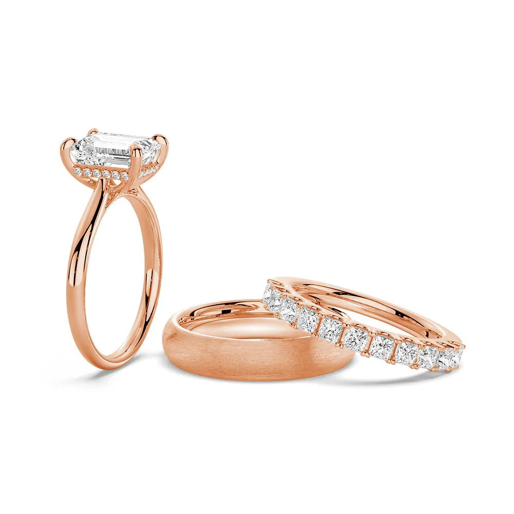 Emerald Cut Hidden Halo Moissanite Couple's Ring Set with Men's Wedding Band sold by MSBLUE Jewelry product image thumbnail 3