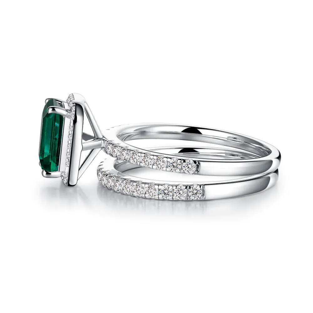 2 CT. Lab Grown Emerald Ring Set with Matching Wedding Band sold by MSBLUE Jewelry product image thumbnail 3