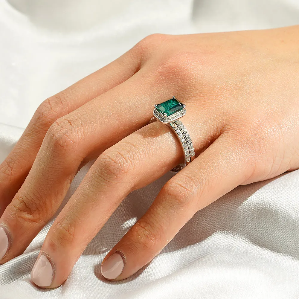 2 CT. Lab Grown Emerald Ring Set with Matching Wedding Band sold by MSBLUE Jewelry product image thumbnail 5