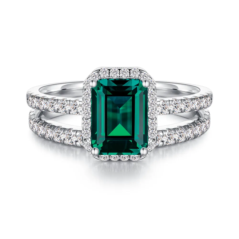 2 CT. Lab Grown Emerald Ring Set with Matching Wedding Band sold by MSBLUE Jewelry