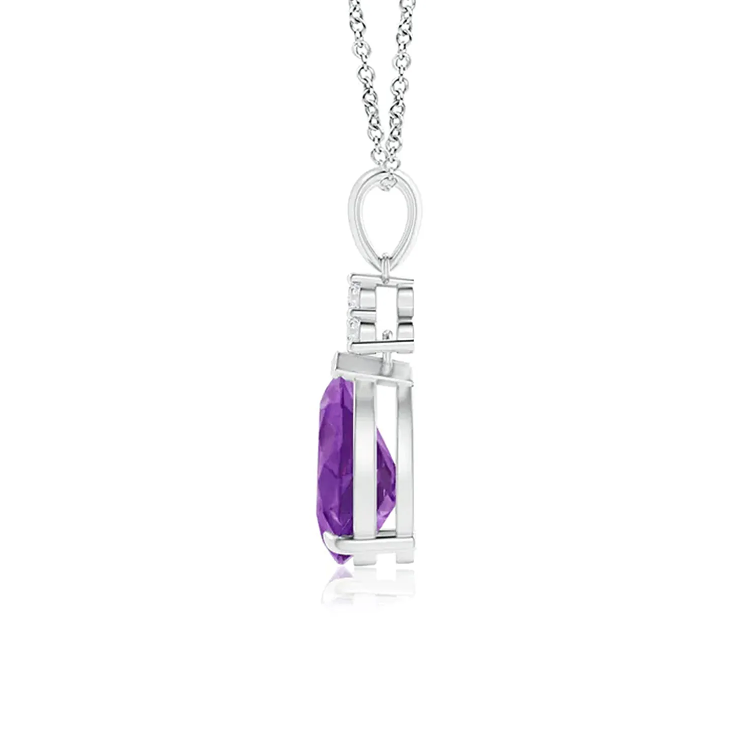 1 CT. Claw-Set Amethyst Drop Pendant with Trio Diamonds sold by MSBLUE Jewelry product image thumbnail 2