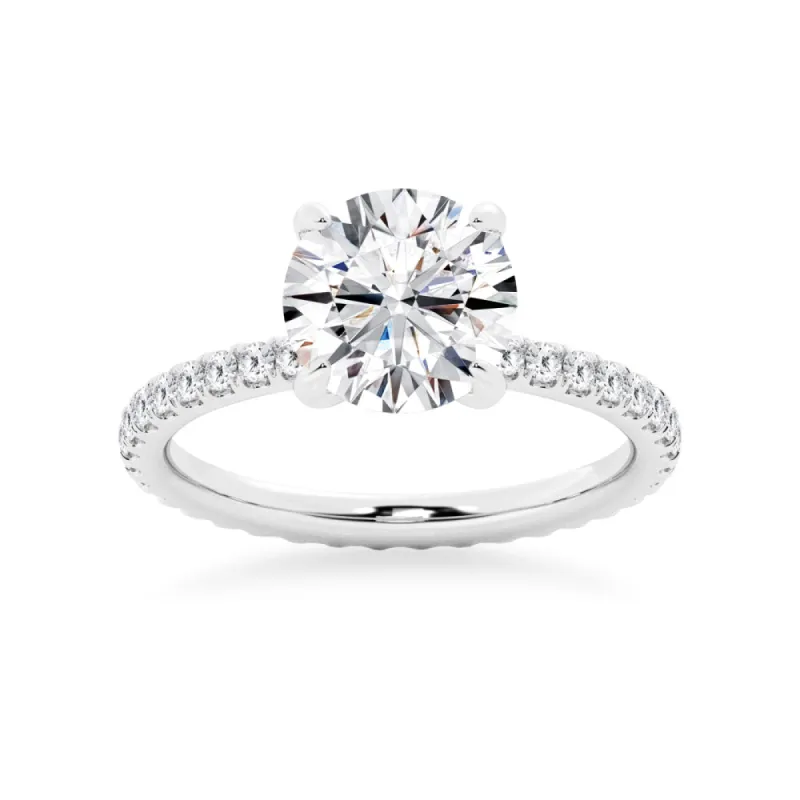Round Moissanite Engagement Ring With Eternity Pave Band sold by MSBLUE Jewelry