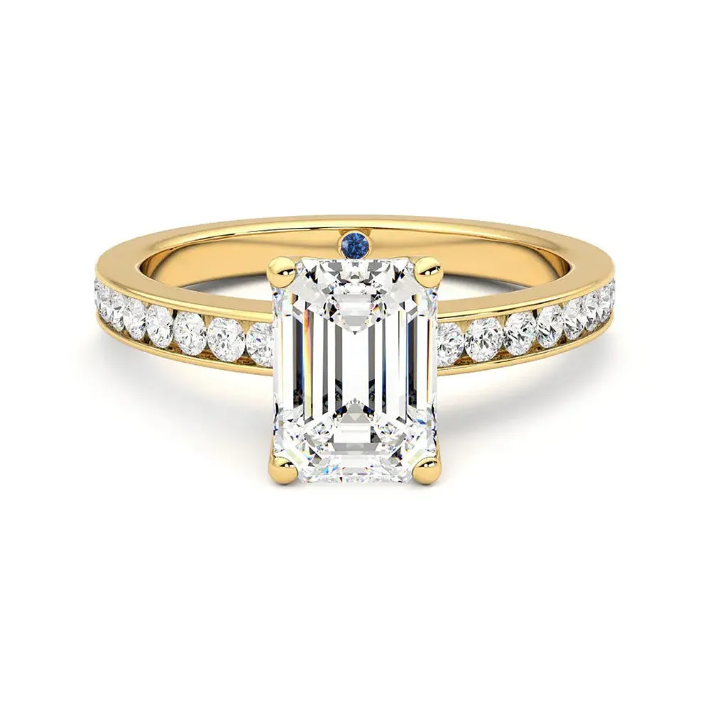 Emerald Cut Moissanite Engagement Ring with Hidden Anniversary Stone and Channel Set Side Stones sold by MSBLUE Jewelry product image thumbnail 5