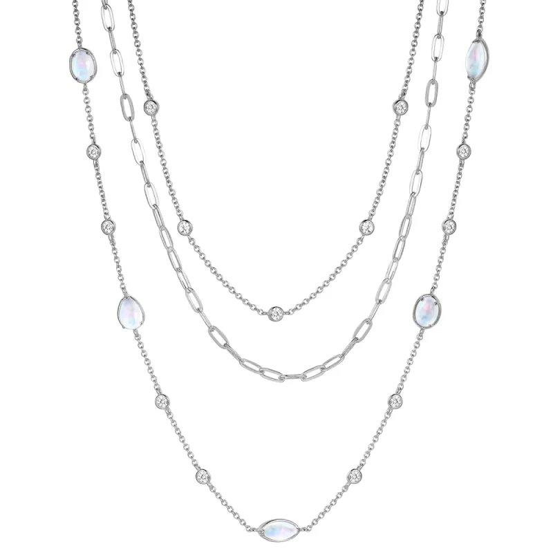 Layered Multi Strand Moonstone Necklaces With White Sapphire sold by MSBLUE Jewelry