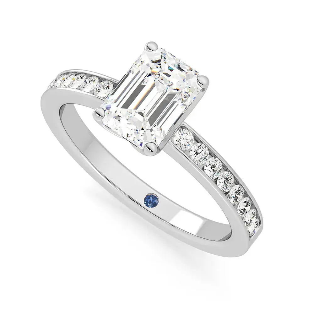 Emerald Cut Moissanite Engagement Ring with Hidden Anniversary Stone and Channel Set Side Stones sold by MSBLUE Jewelry product image thumbnail 2