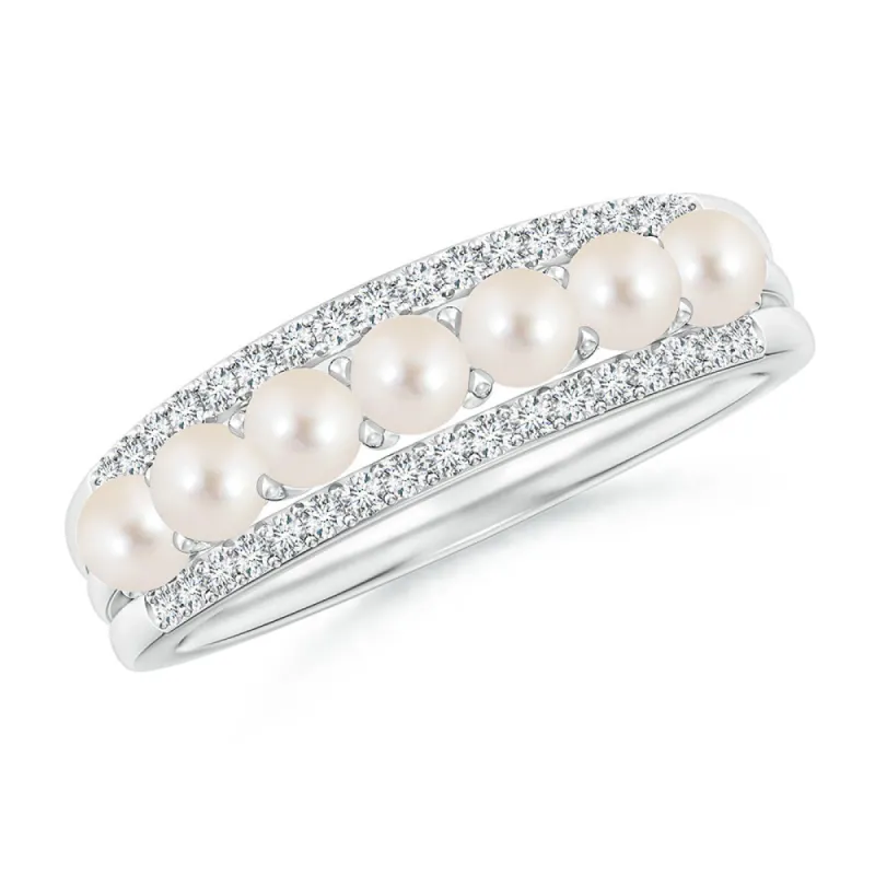 4mm Freshwater Cultured Pearl and Moissanite Promise Ring sold by MSBLUE Jewelry