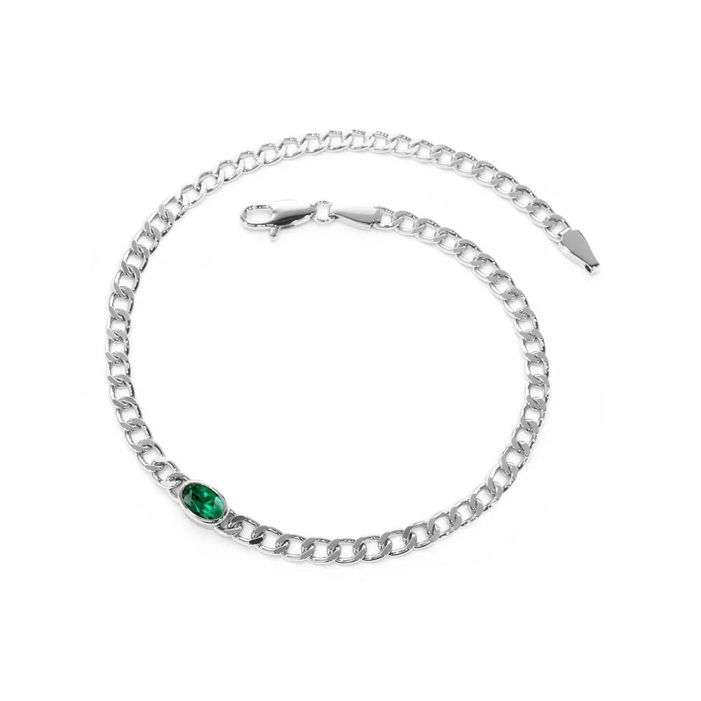 Three Oval Shaped Lab Grown Emeralds Curb Link Chain Bracelet sold by MSBLUE Jewelry product image thumbnail 3
