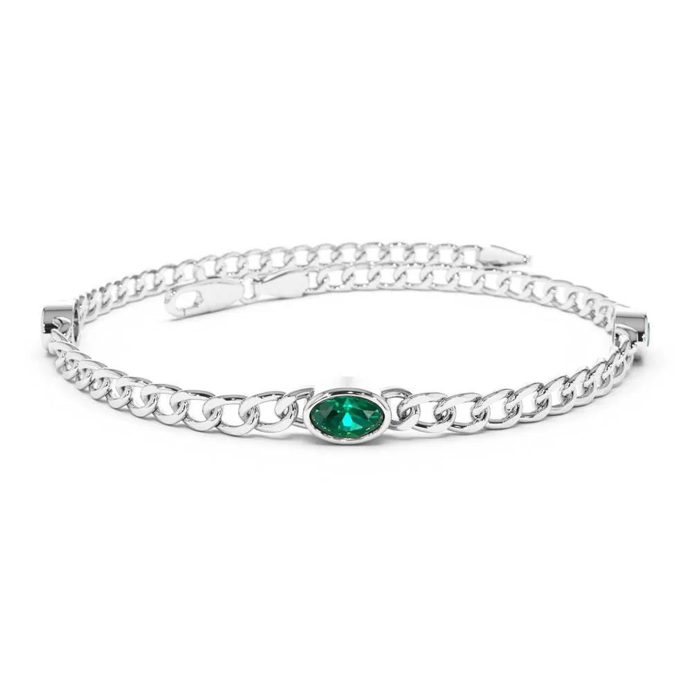 Three Oval Shaped Lab Grown Emeralds Curb Link Chain Bracelet sold by MSBLUE Jewelry product image thumbnail 2