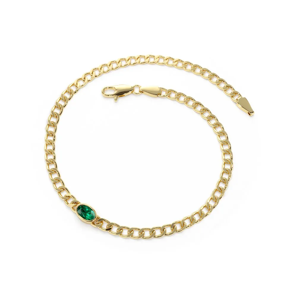Three Oval Shaped Lab Grown Emeralds Curb Link Chain Bracelet sold by MSBLUE Jewelry product image thumbnail 4