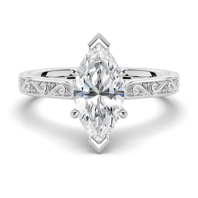 Vintage Two Tone Marquise Moissanite Engagement Ring With Milgrain Edges sold by MSBLUE Jewelry