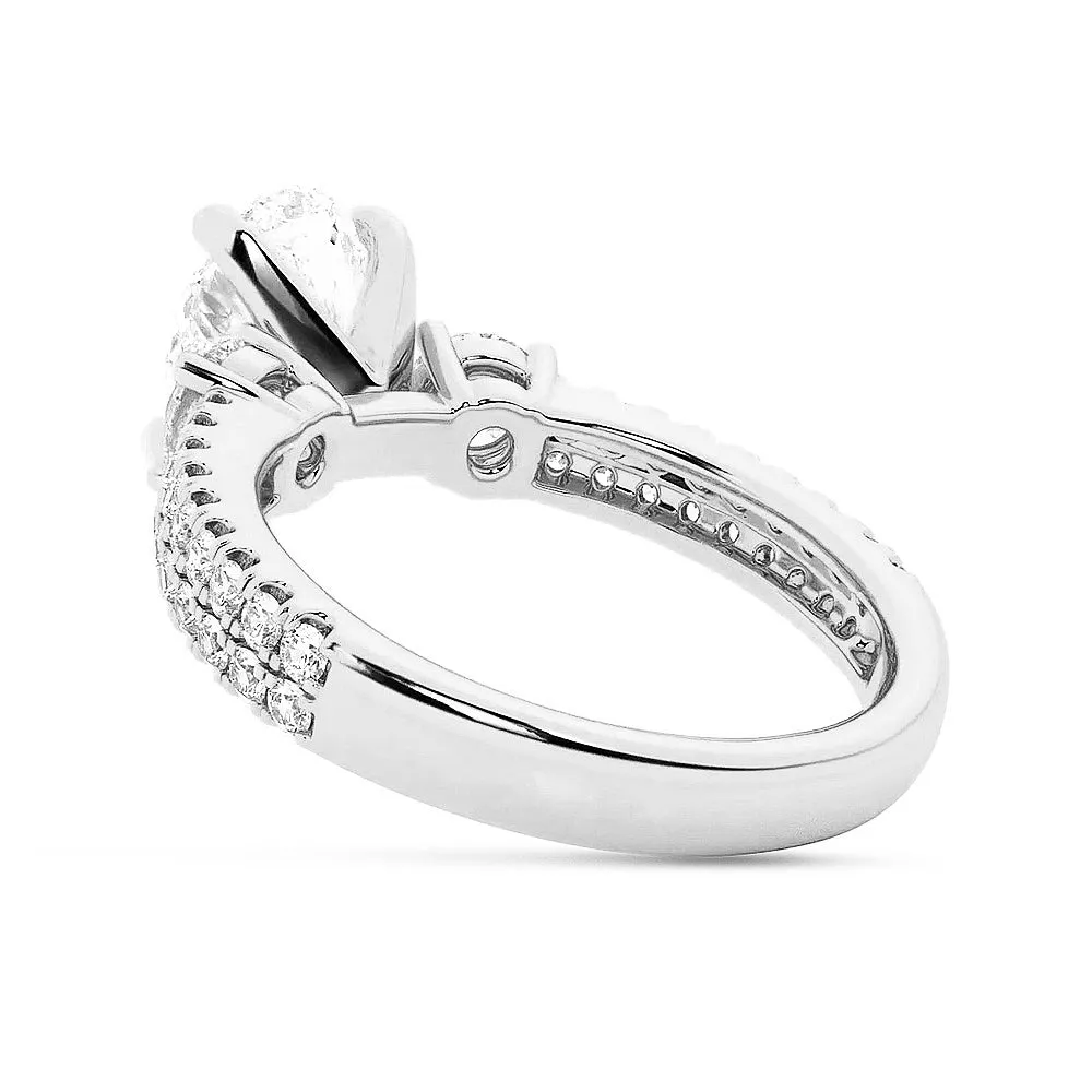 NEW Double Row Pave Three Stone Oval Cut Moissanite Engagement Ring sold by MSBLUE Jewelry product image thumbnail 5