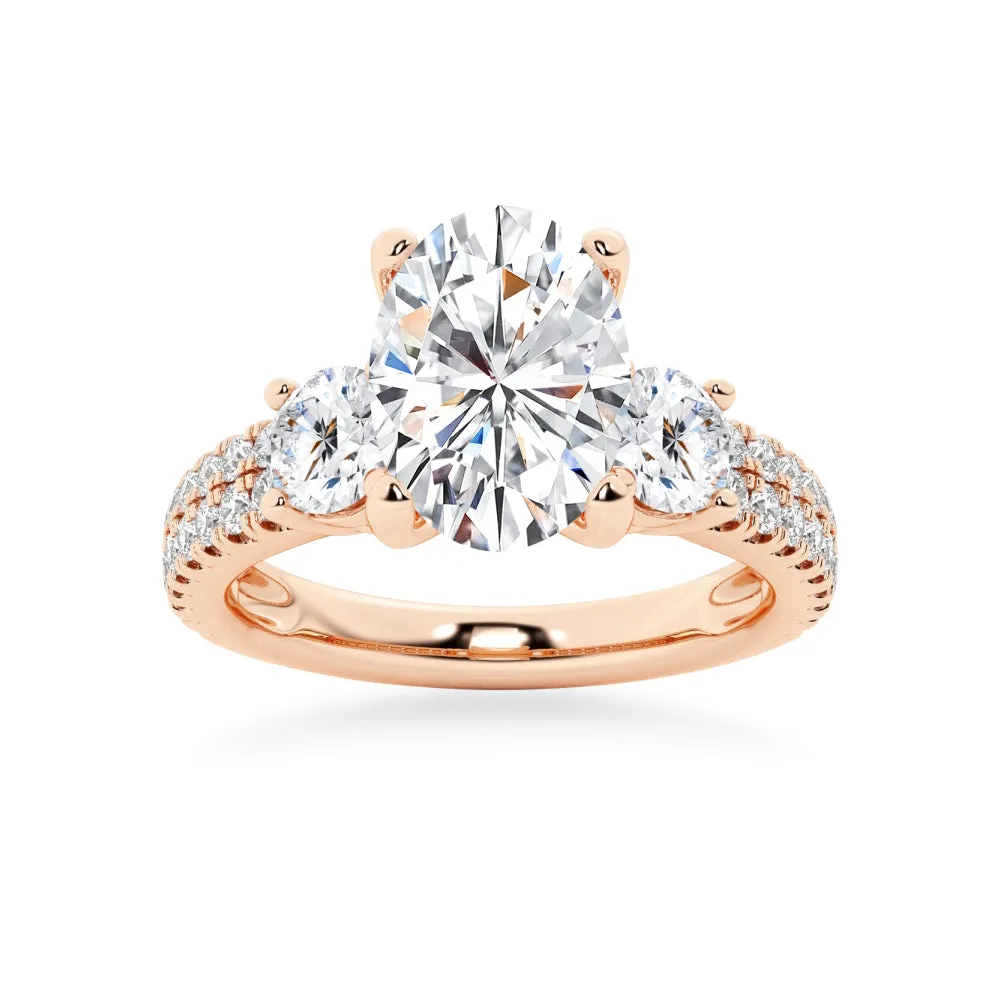 NEW Double Row Pave Three Stone Oval Cut Moissanite Engagement Ring sold by MSBLUE Jewelry product image thumbnail 3