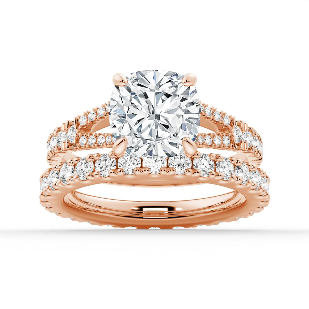 Cushion Cut Split-Shank Moissanite Ring Set with Matching Wedding Band sold by MSBLUE Jewelry product image thumbnail 3