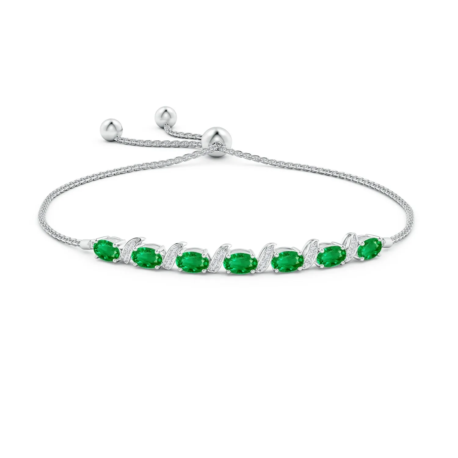 2.92 CT. Oval Emerald Bolo Bracelet with Pavé-Set White Sapphire sold by MSBLUE Jewelry product image thumbnail 2