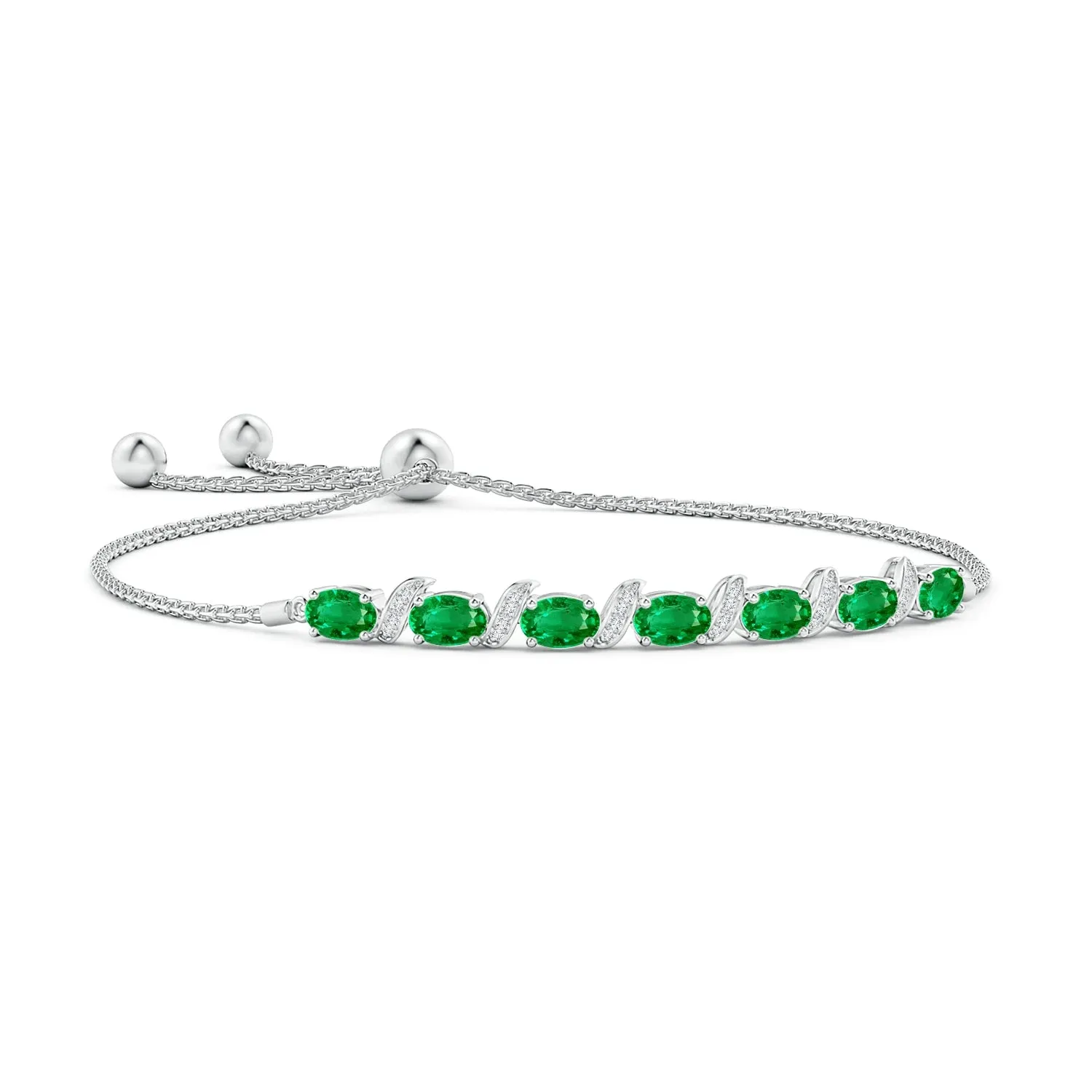2.92 CT. Oval Emerald Bolo Bracelet with Pavé-Set White Sapphire sold by MSBLUE Jewelry