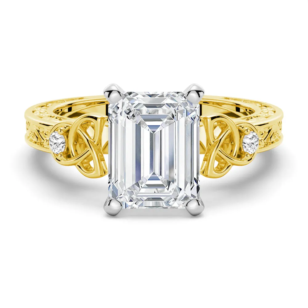 Vintage Celtic Knots Design Emerald Cut Moissanite Engagement Ring sold by MSBLUE Jewelry product image thumbnail 2
