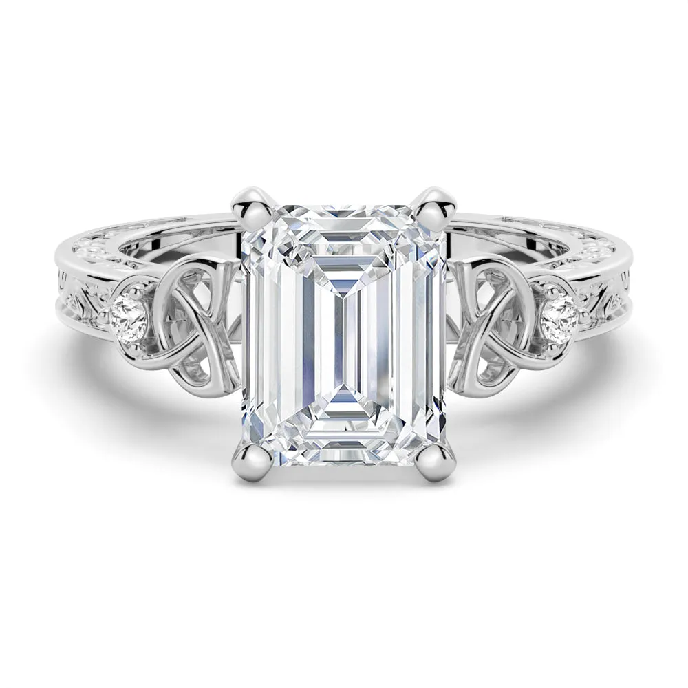 Vintage Celtic Knots Design Emerald Cut Moissanite Engagement Ring sold by MSBLUE Jewelry