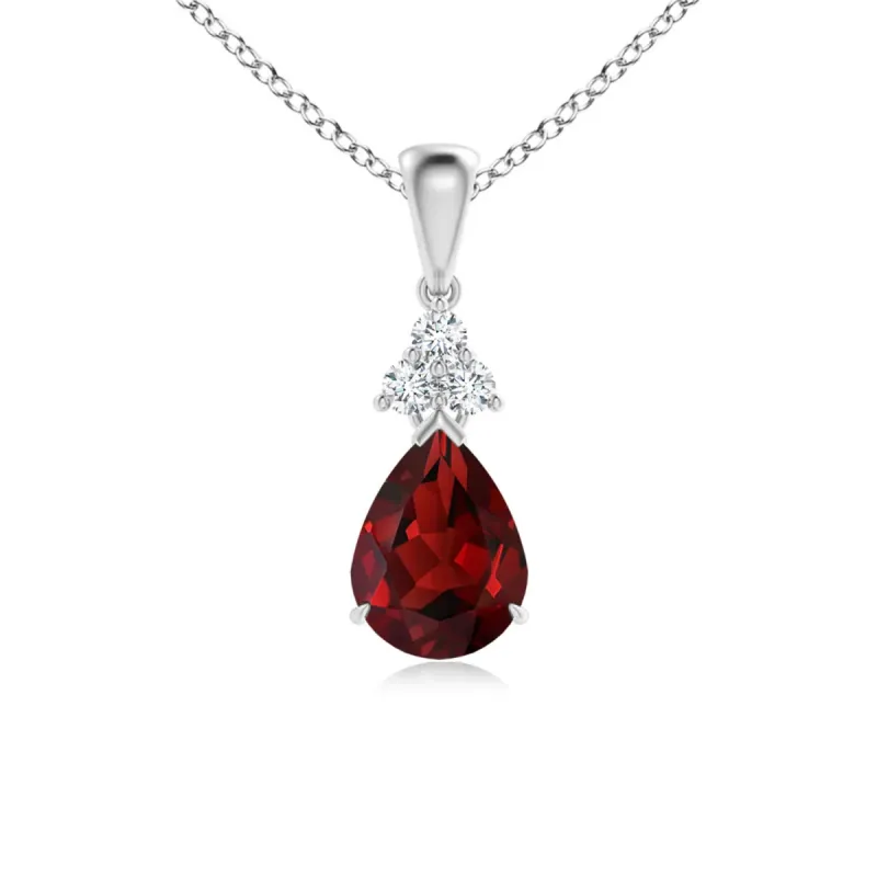 1 CT. Claw-Set Garnet Drop Pendant with Trio Diamonds sold by MSBLUE Jewelry