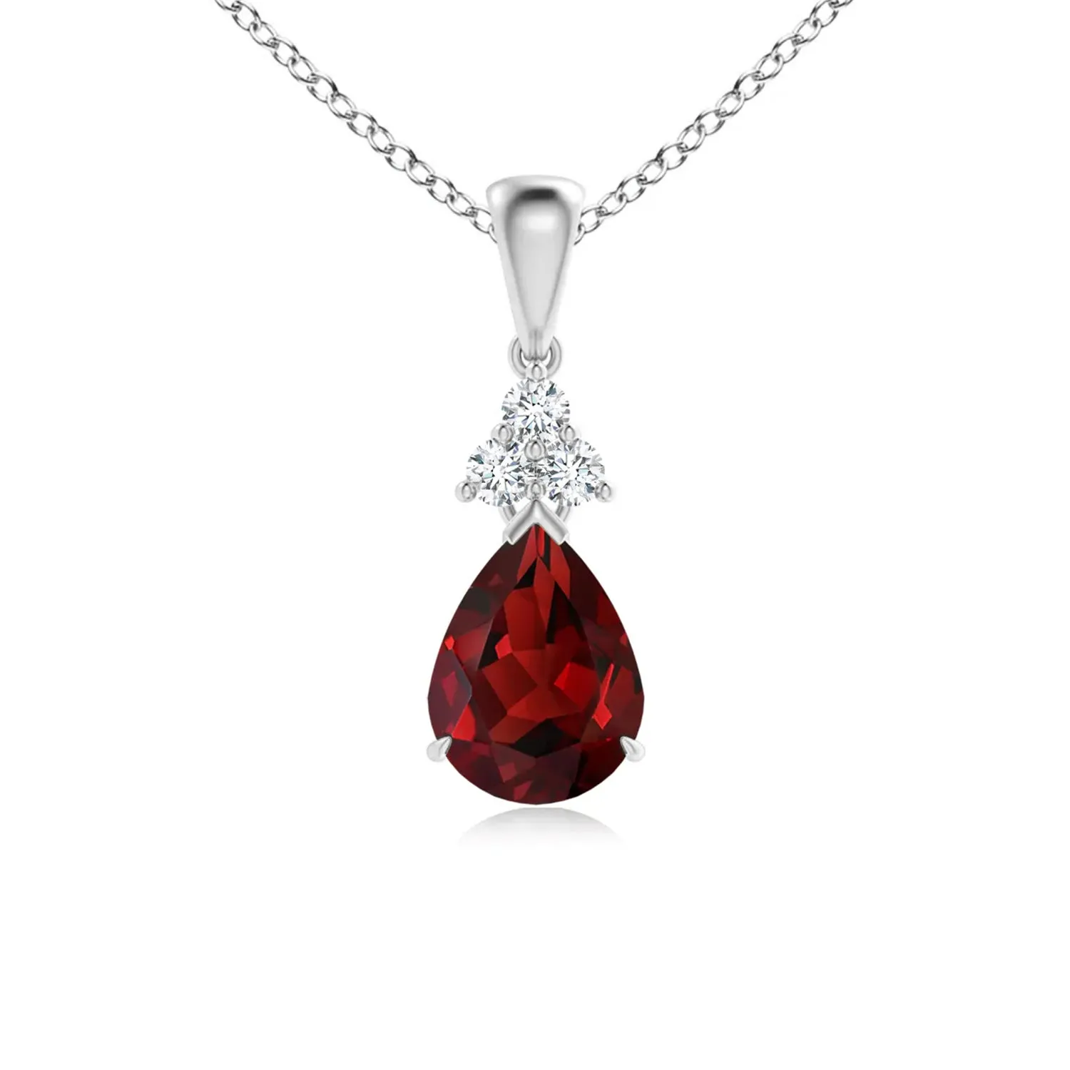 1 CT. Claw-Set Garnet Drop Pendant with Trio Diamonds sold by MSBLUE Jewelry