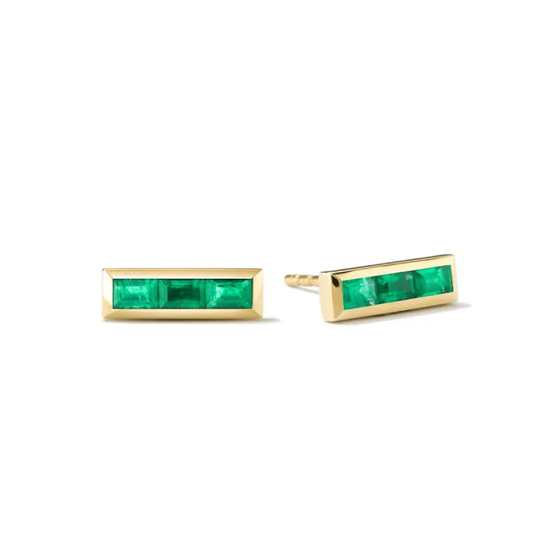 Baguette Lab Grown Emerald Stud Earrings sold by MSBLUE Jewelry