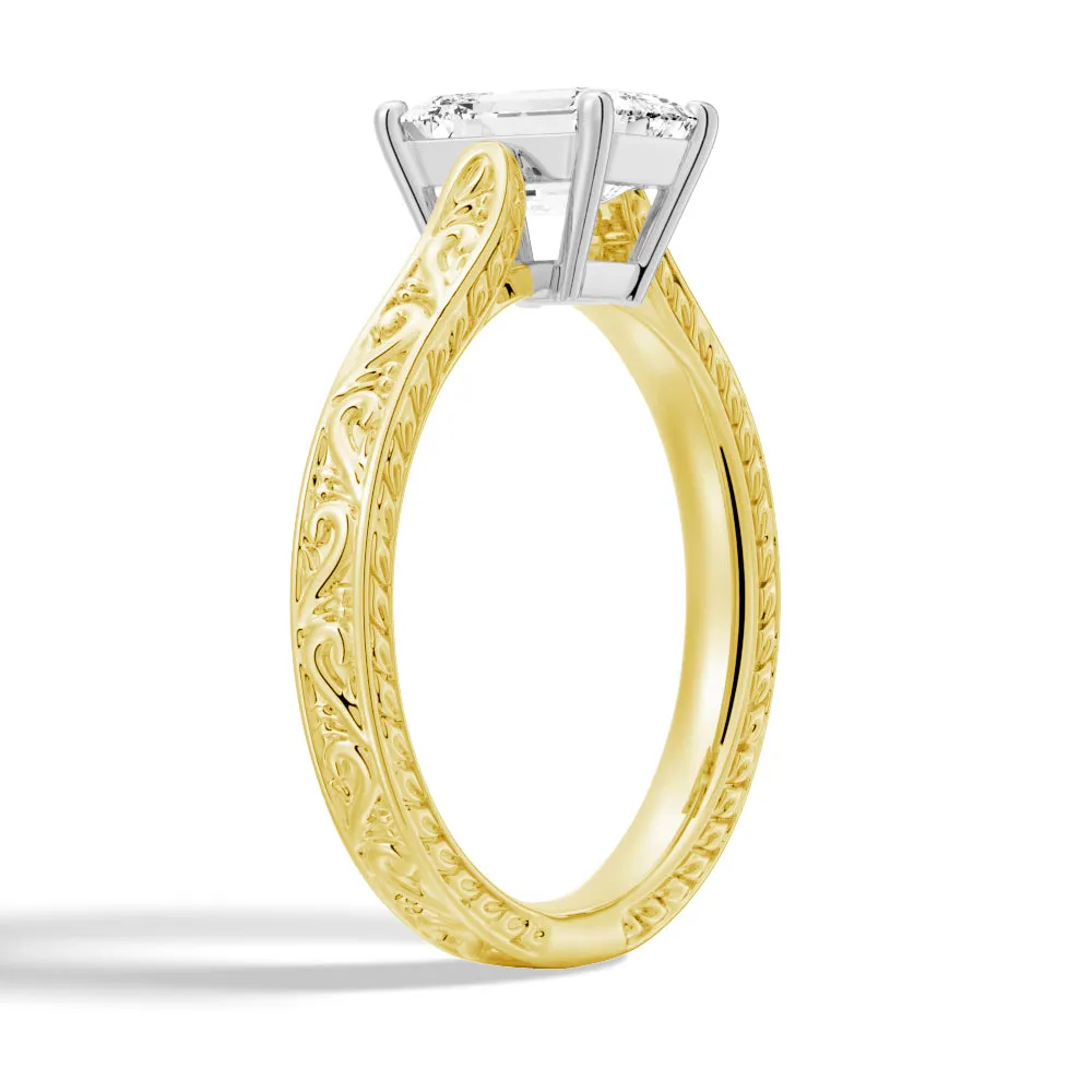 Vintage Two Tone Emerald Cut Moissanite Engagement Ring With Milgrain Edges sold by MSBLUE Jewelry product image thumbnail 4