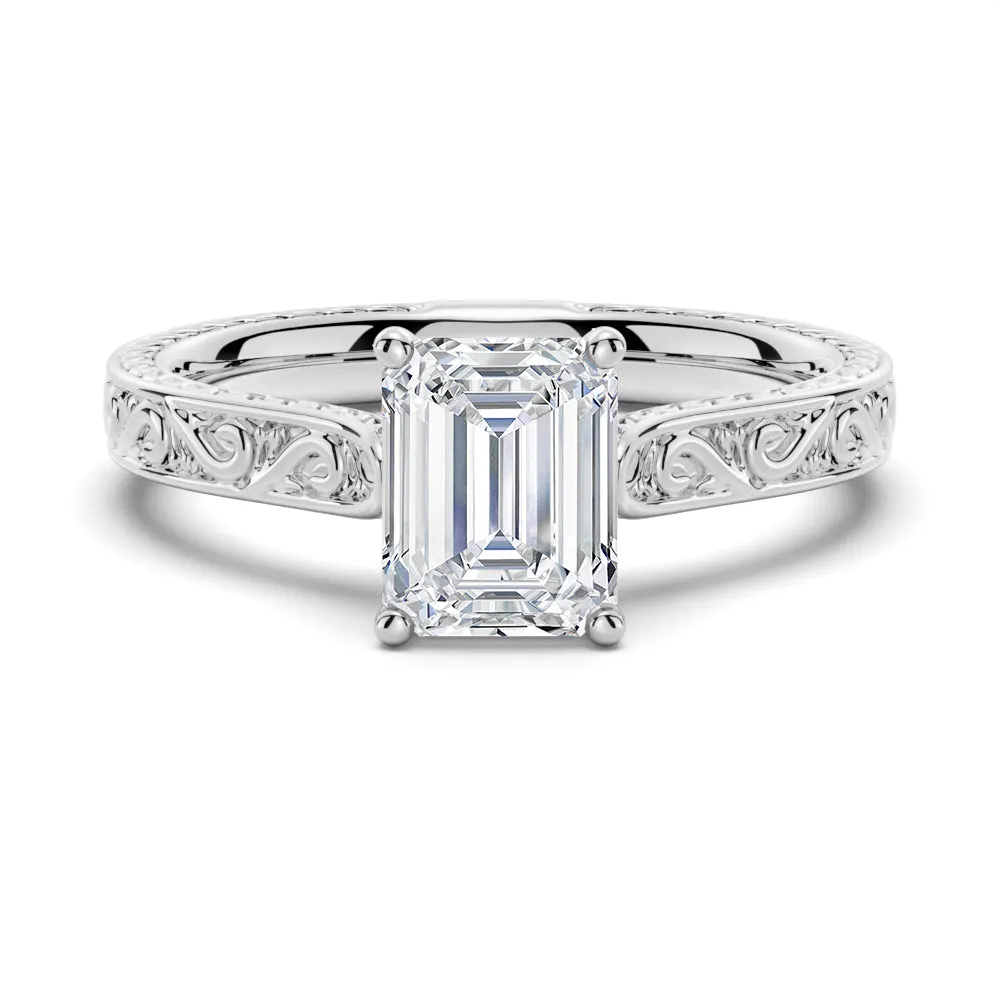 Vintage Two Tone Emerald Cut Moissanite Engagement Ring With Milgrain Edges sold by MSBLUE Jewelry product image thumbnail 2
