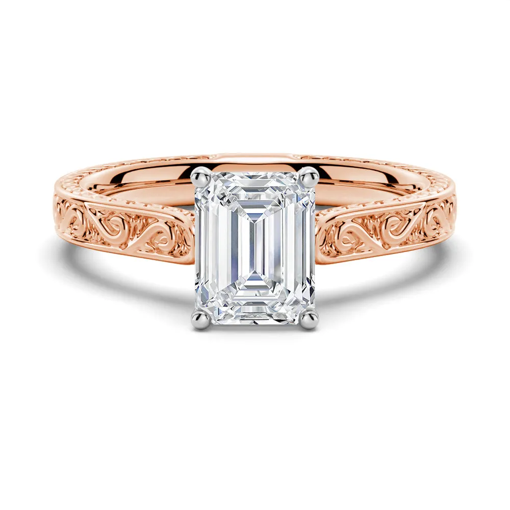 Vintage Two Tone Emerald Cut Moissanite Engagement Ring With Milgrain Edges sold by MSBLUE Jewelry product image thumbnail 3