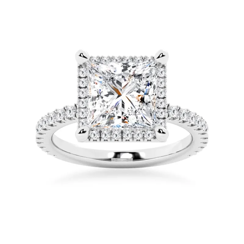 Half Eternity Princess Cut Moissanite Halo Engagement Ring sold by MSBLUE Jewelry