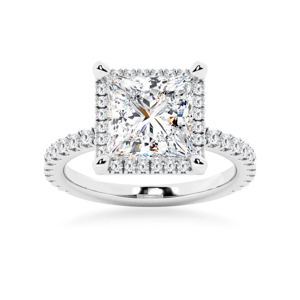 Half Eternity Princess Cut Moissanite Halo Engagement Ring sold by MSBLUE Jewelry