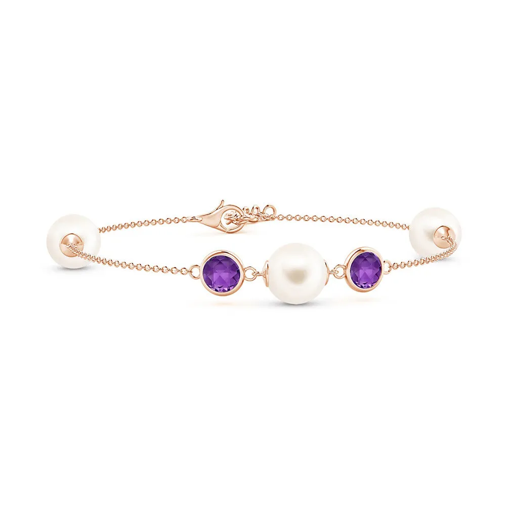 8mm Freshwater Cultured Pearl and Amethyst Bracelet sold by MSBLUE Jewelry