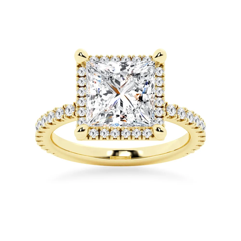 Half Eternity Princess Cut Moissanite Halo Engagement Ring sold by MSBLUE Jewelry product image thumbnail 2