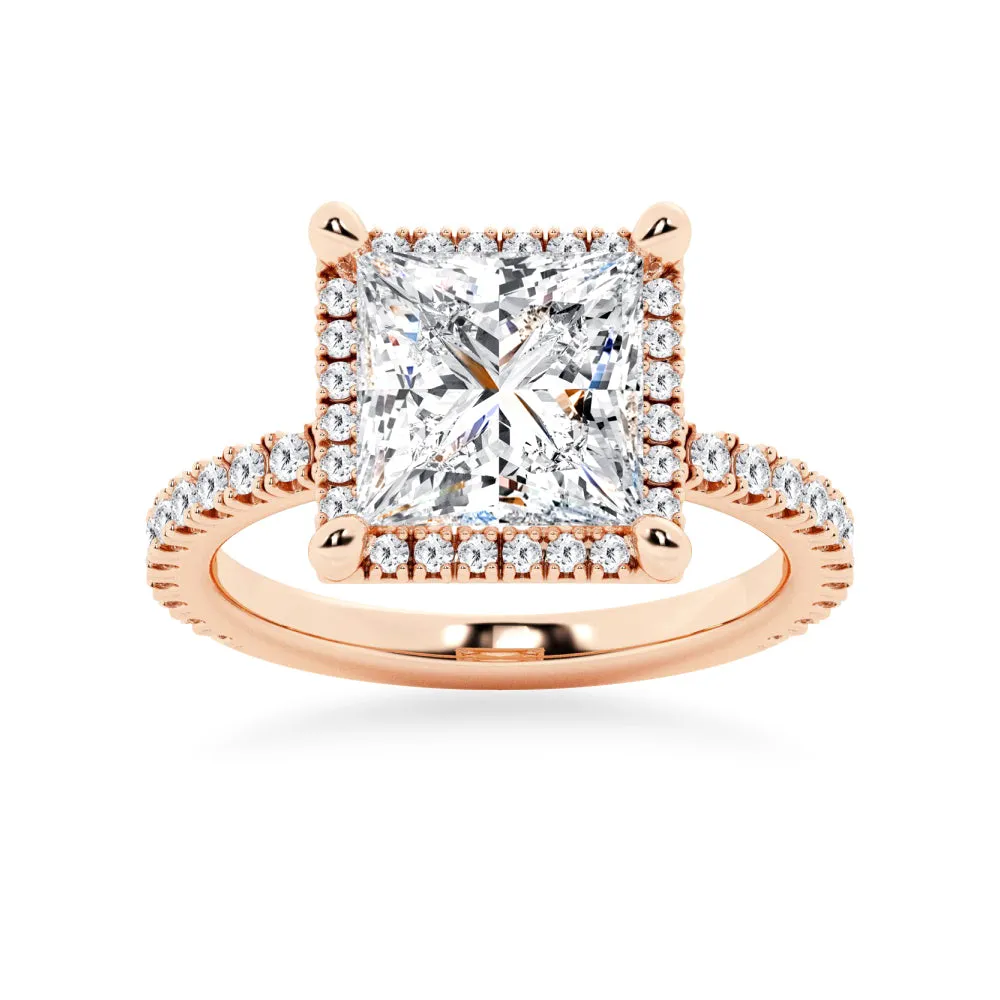 Half Eternity Princess Cut Moissanite Halo Engagement Ring sold by MSBLUE Jewelry product image thumbnail 3