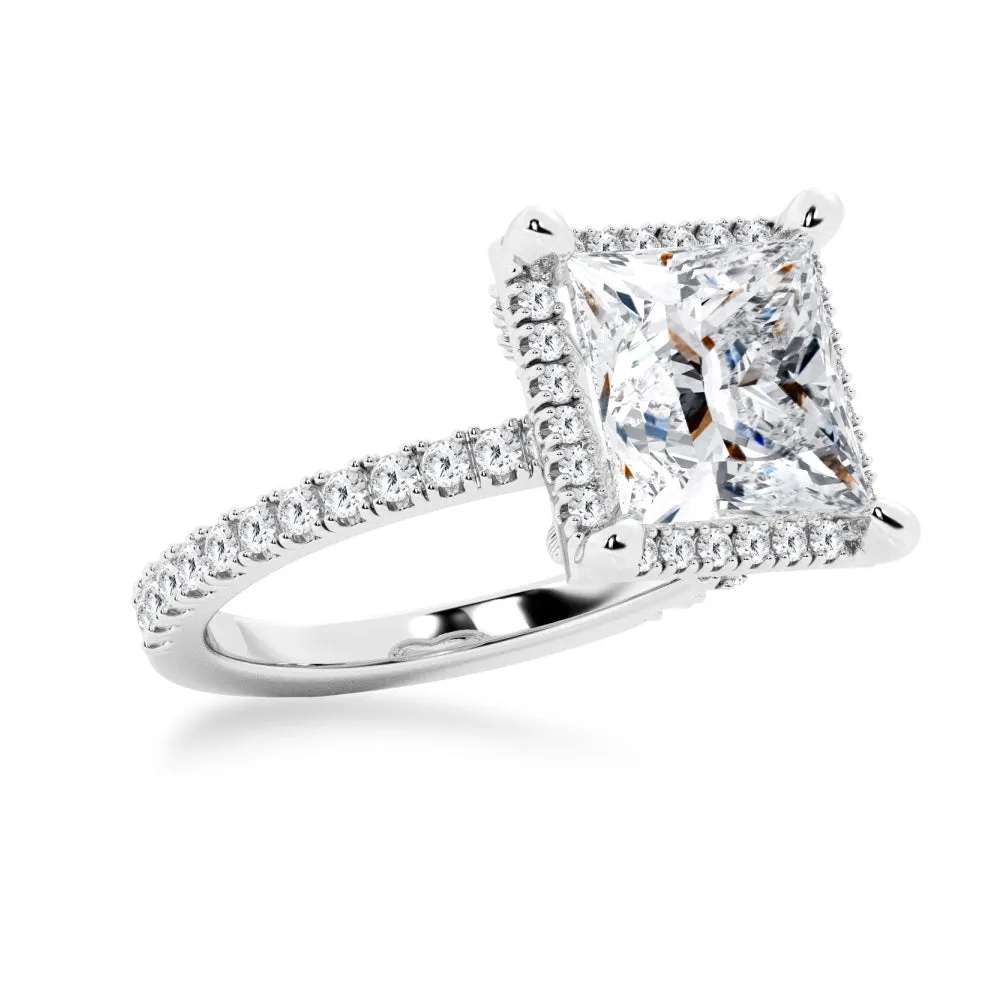Half Eternity Princess Cut Moissanite Halo Engagement Ring sold by MSBLUE Jewelry product image thumbnail 4