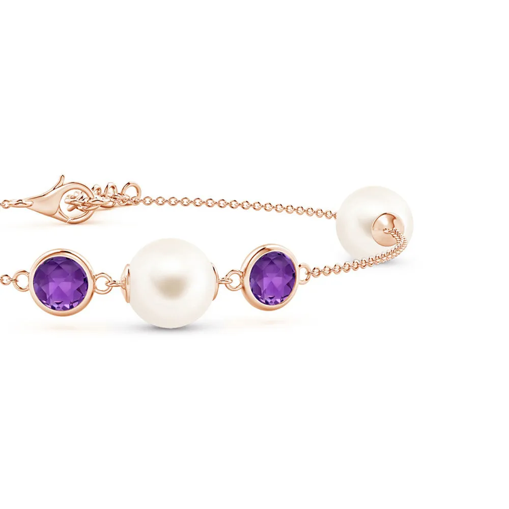 8mm Freshwater Cultured Pearl and Amethyst Bracelet sold by MSBLUE Jewelry product image thumbnail 2
