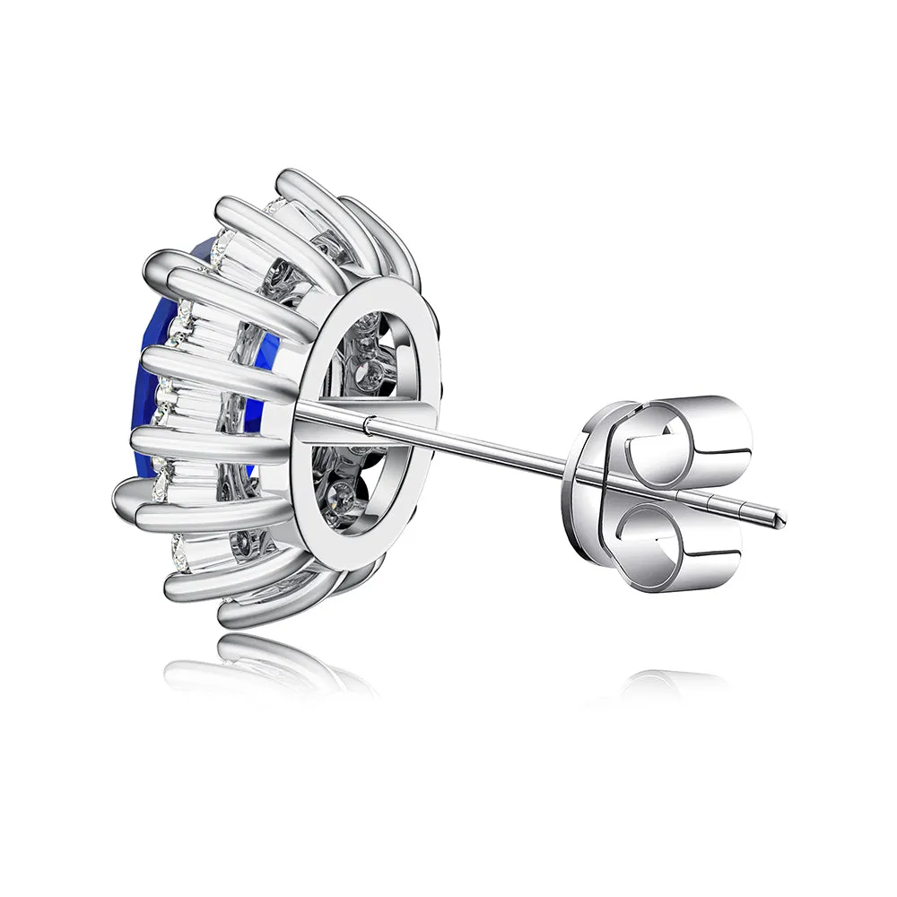 1.42 CT. Blue Sapphire Stud Earrings with Floral Pavé Halo sold by MSBLUE Jewelry product image thumbnail 3