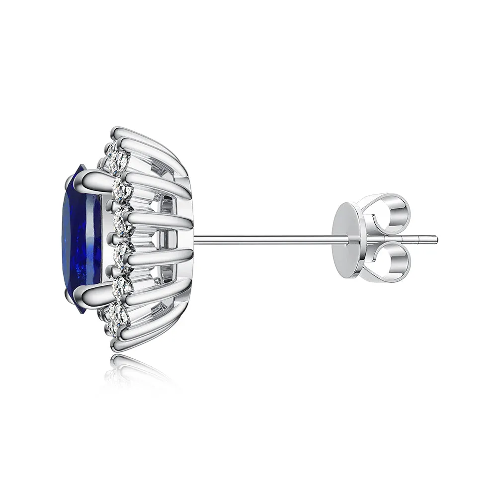 1.42 CT. Blue Sapphire Stud Earrings with Floral Pavé Halo sold by MSBLUE Jewelry product image thumbnail 2