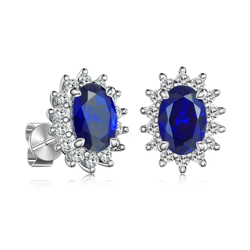 1.42 CT. Blue Sapphire Stud Earrings with Floral Pavé Halo sold by MSBLUE Jewelry