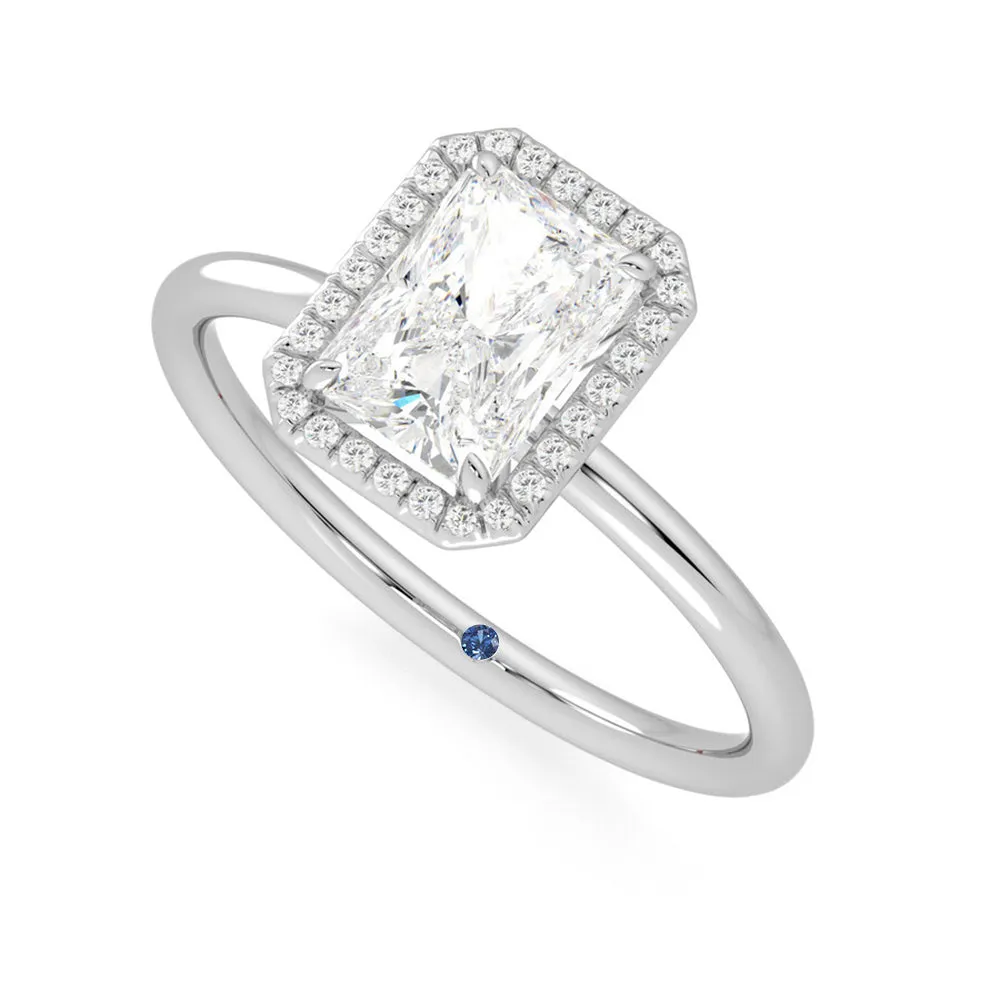 Radiant Cut Halo Moissanite Engagement Ring with Hidden Anniversary Stone Accent sold by MSBLUE Jewelry product image thumbnail 2
