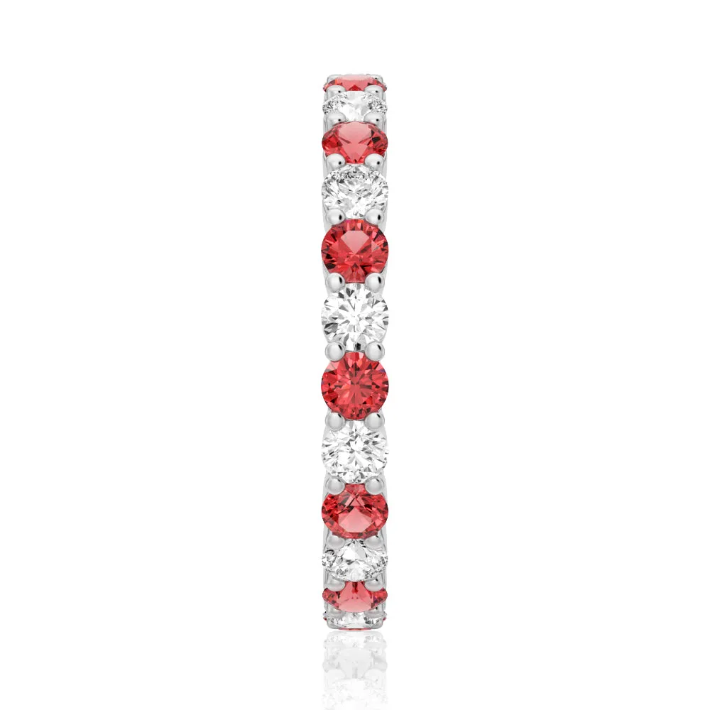Prong Set Ruby and White Sapphire Eternity Wedding Band sold by MSBLUE Jewelry product image thumbnail 3