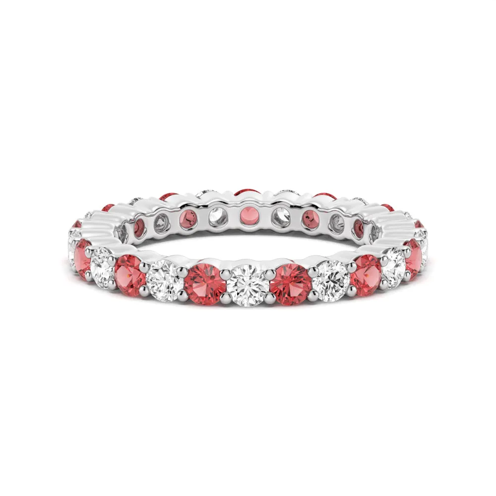 Prong Set Ruby and White Sapphire Eternity Wedding Band sold by MSBLUE Jewelry
