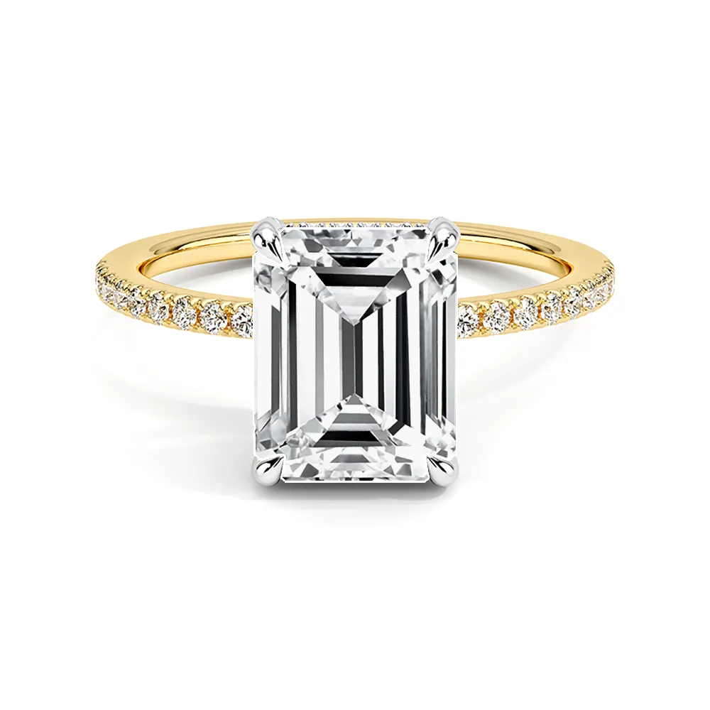 Two-Tone Accented Emerald Cut Engagement Ring With Hidden Halo sold by MSBLUE Jewelry