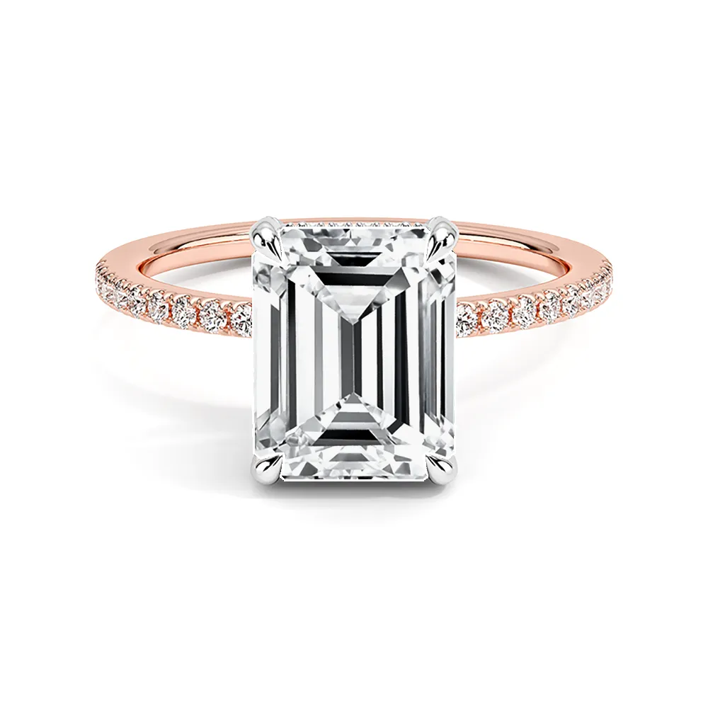 Two-Tone Accented Emerald Cut Engagement Ring With Hidden Halo sold by MSBLUE Jewelry product image thumbnail 2