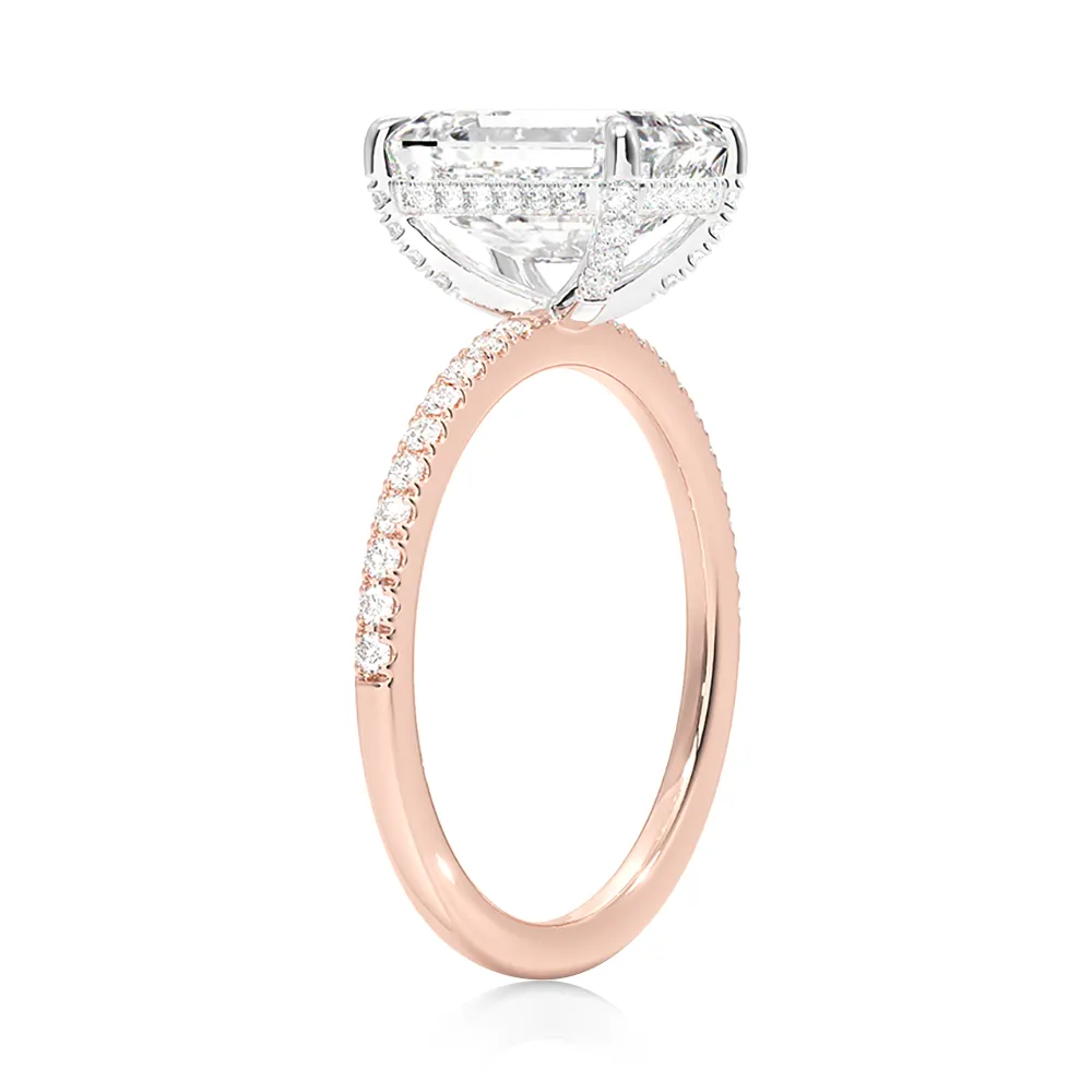 Two-Tone Accented Emerald Cut Engagement Ring With Hidden Halo sold by MSBLUE Jewelry product image thumbnail 3