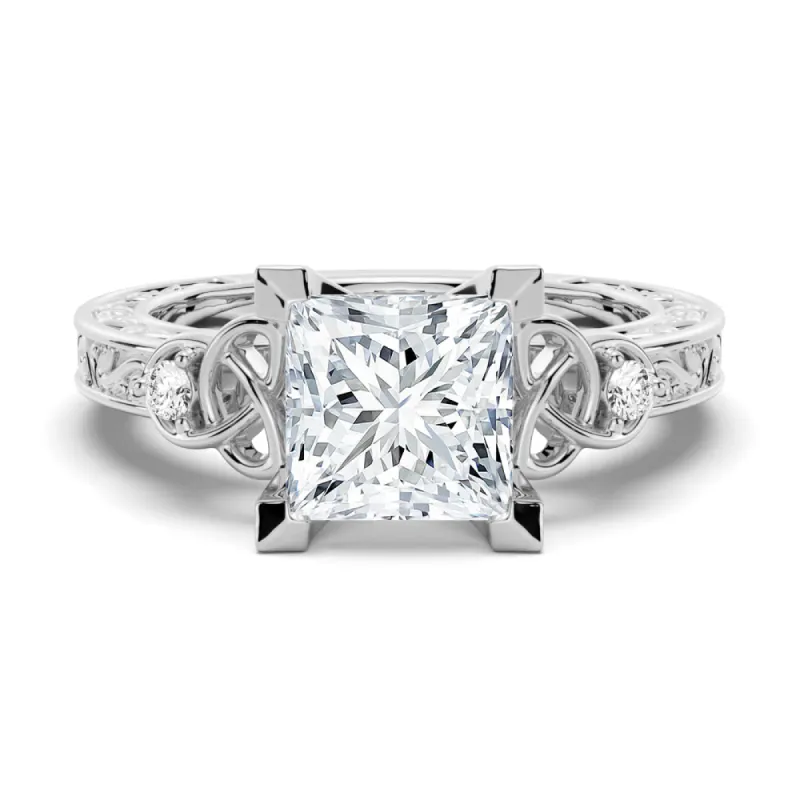 Vintage Celtic Knots Design Princess Cut Moissanite Engagement Ring sold by MSBLUE Jewelry