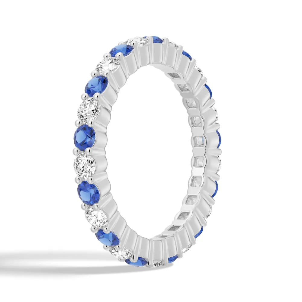 Prong Set Blue Sapphire and White Sapphire Eternity Wedding Band sold by MSBLUE Jewelry product image thumbnail 2
