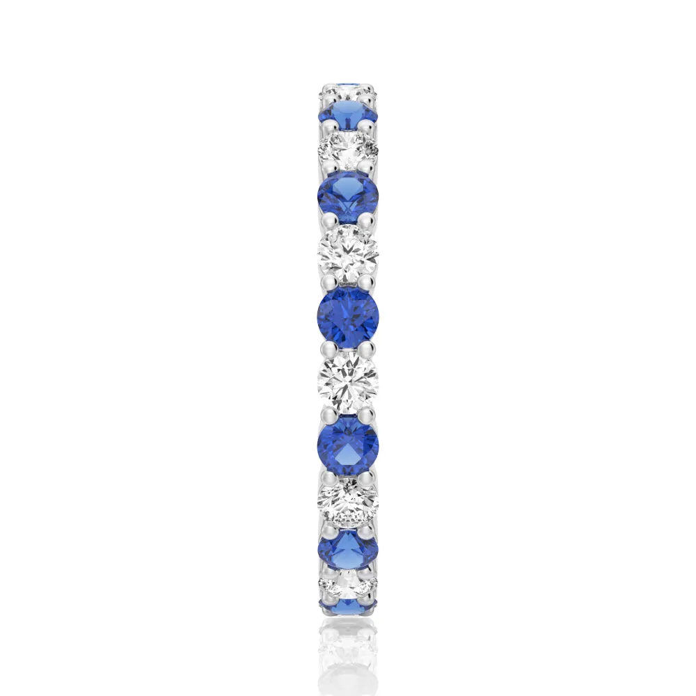 Prong Set Blue Sapphire and White Sapphire Eternity Wedding Band sold by MSBLUE Jewelry product image thumbnail 3