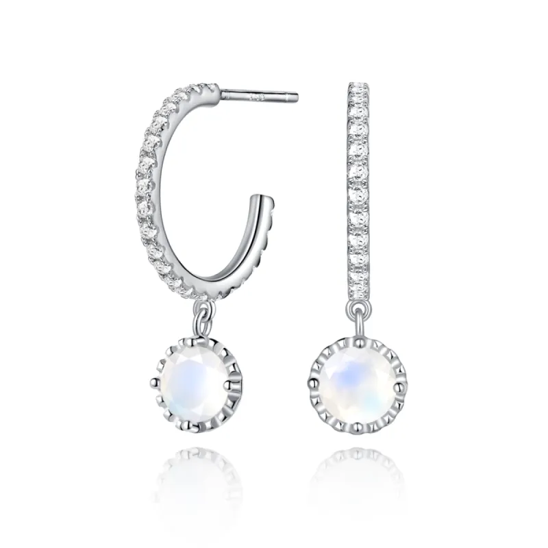 Petite Round Moonstone Huggie Earrings With White Sapphire sold by MSBLUE Jewelry