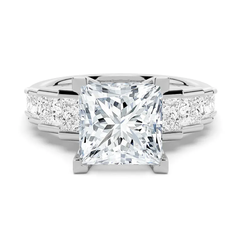 Unique Three Stone Princess-Cut Moissanite Ring sold by MSBLUE Jewelry