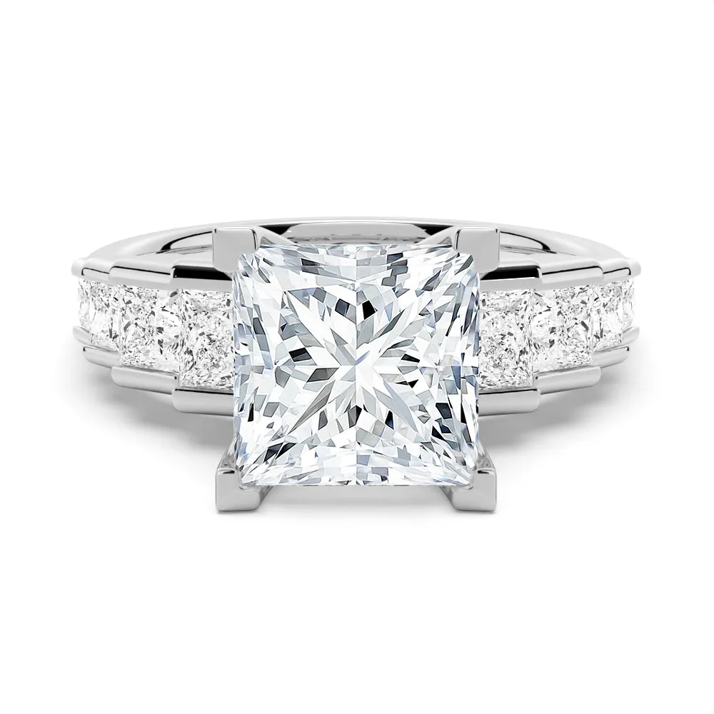 Unique Three Stone Princess-Cut Moissanite Ring sold by MSBLUE Jewelry